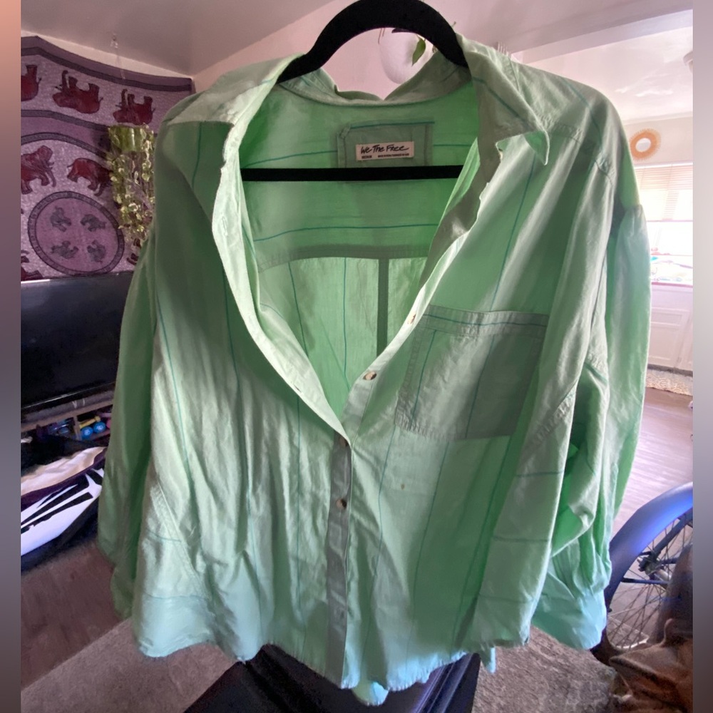 We The Free Mint Stripe Blouse